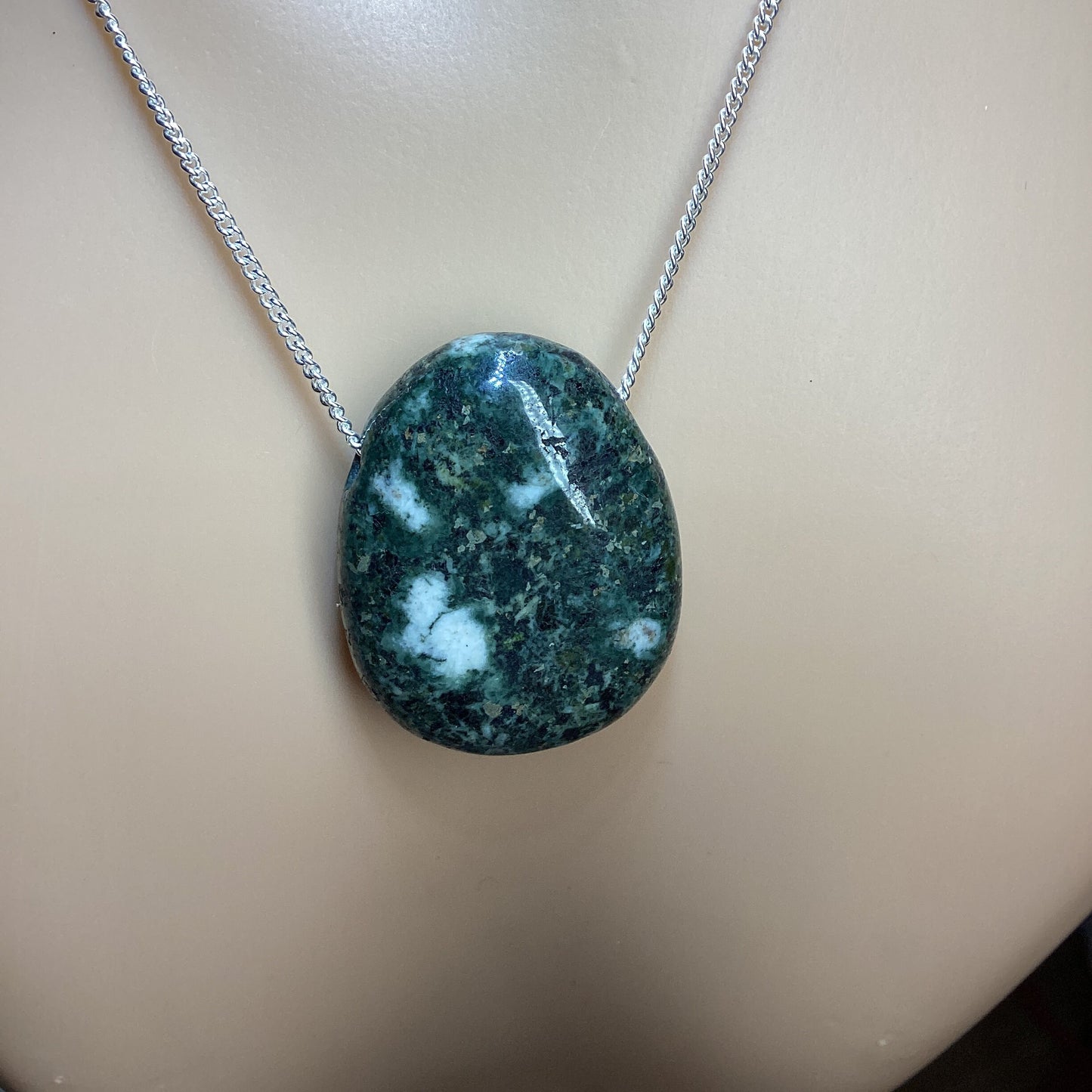 Preseli Bluestone necklace, solid 925 sterling silver 18” chain