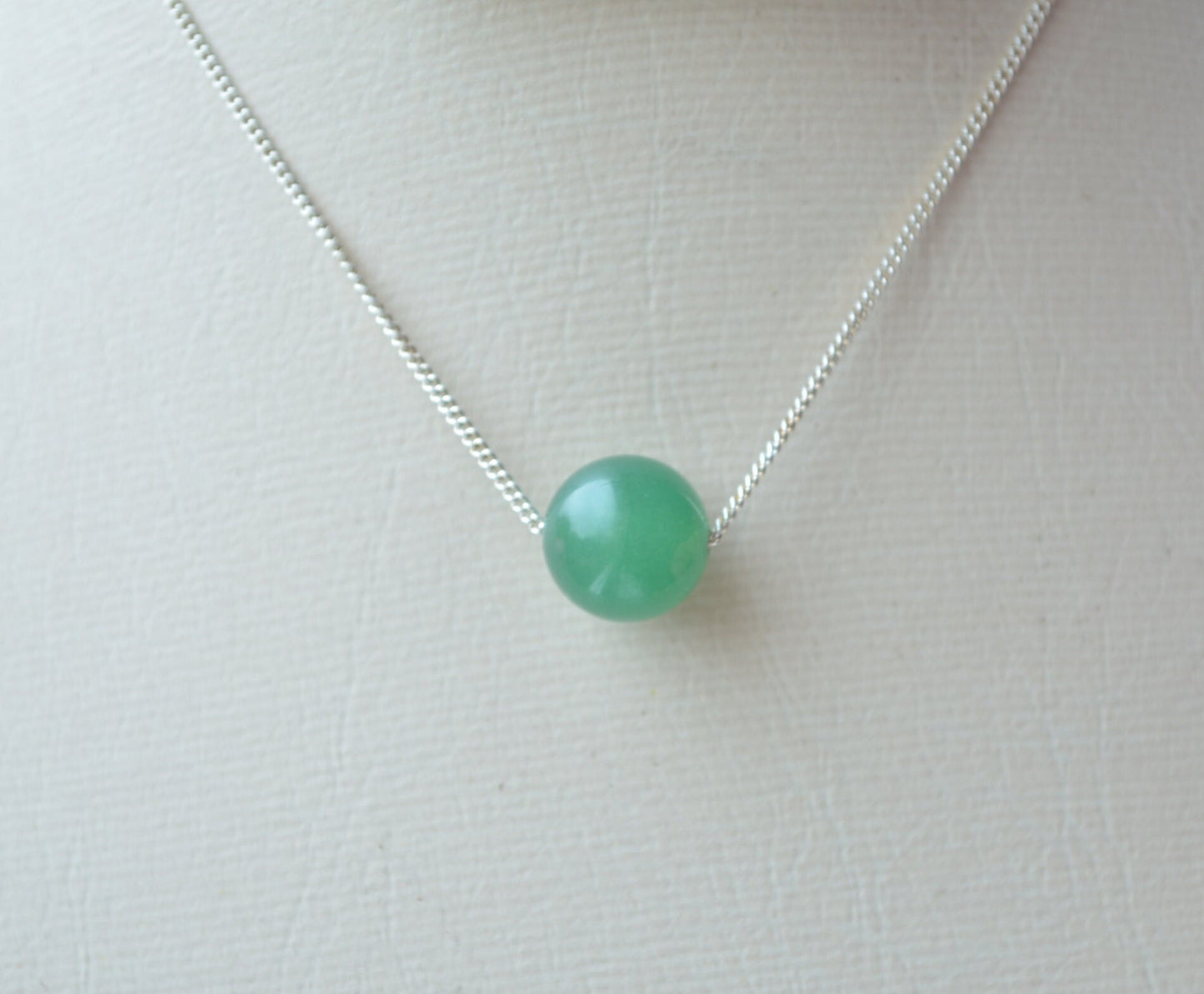 sterling silver necklace, natural green aventurine, 18” chain