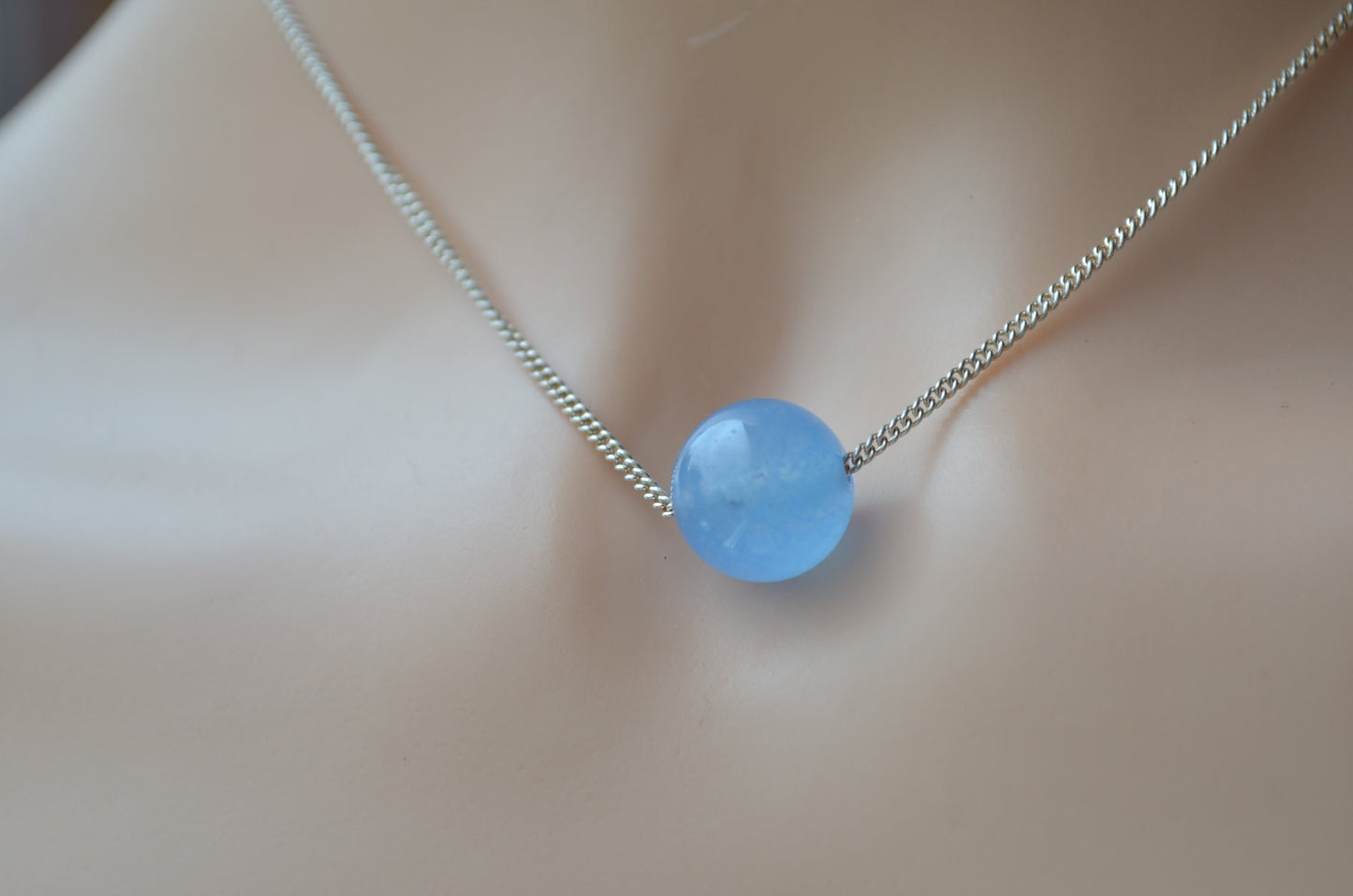 jade necklace, natural blue dyed jade, 18” chain