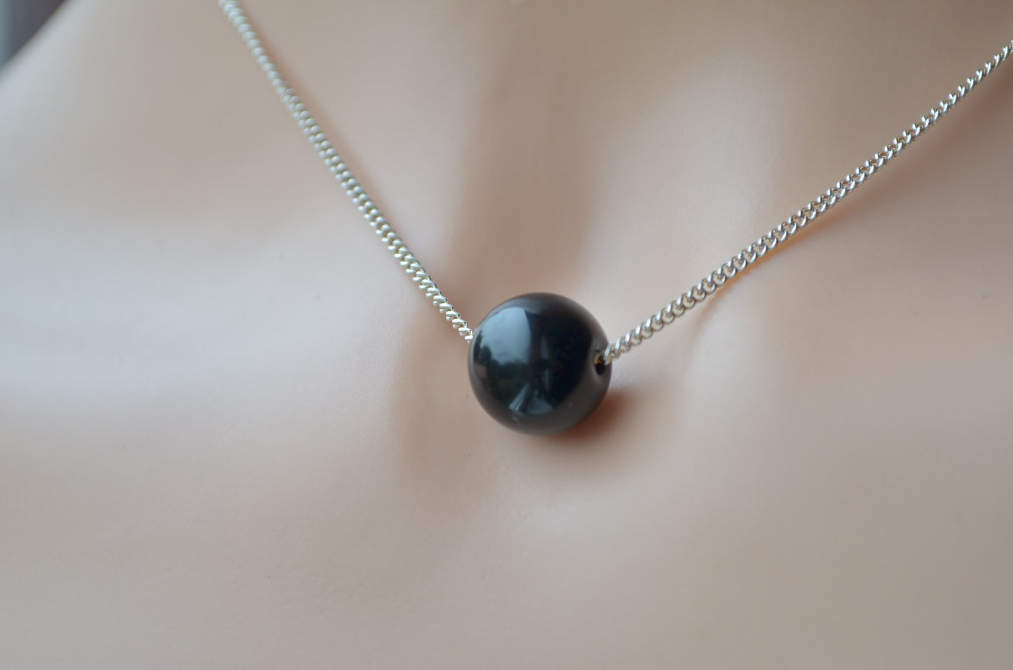black onyx necklace, solid sterling silver 18” chain