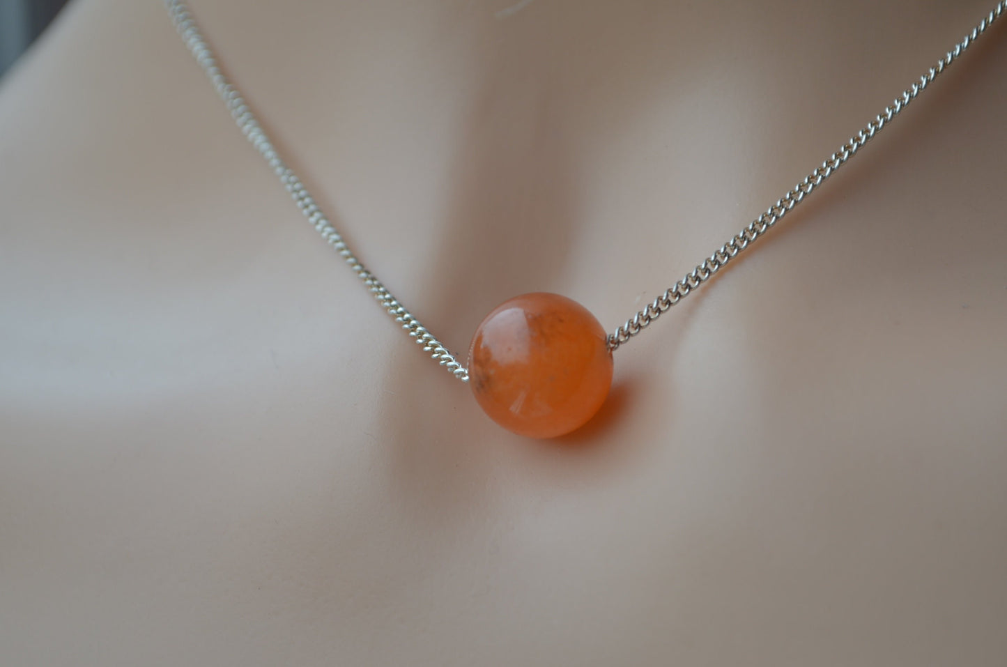 sterling silver necklace, natural red aventurine, 18” chain