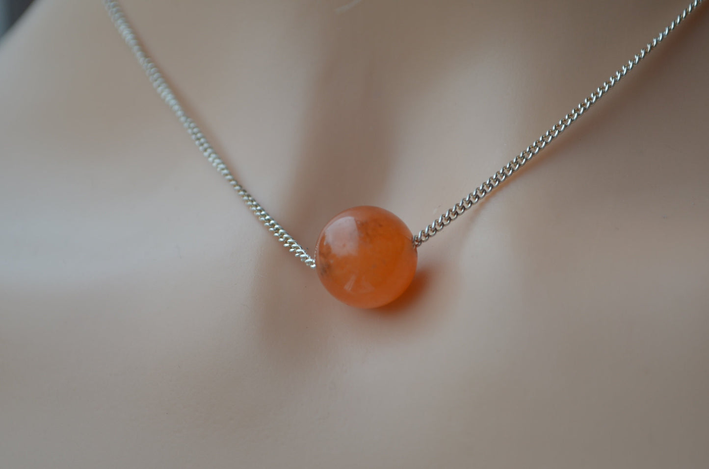 sterling silver necklace, natural red aventurine, 18” chain