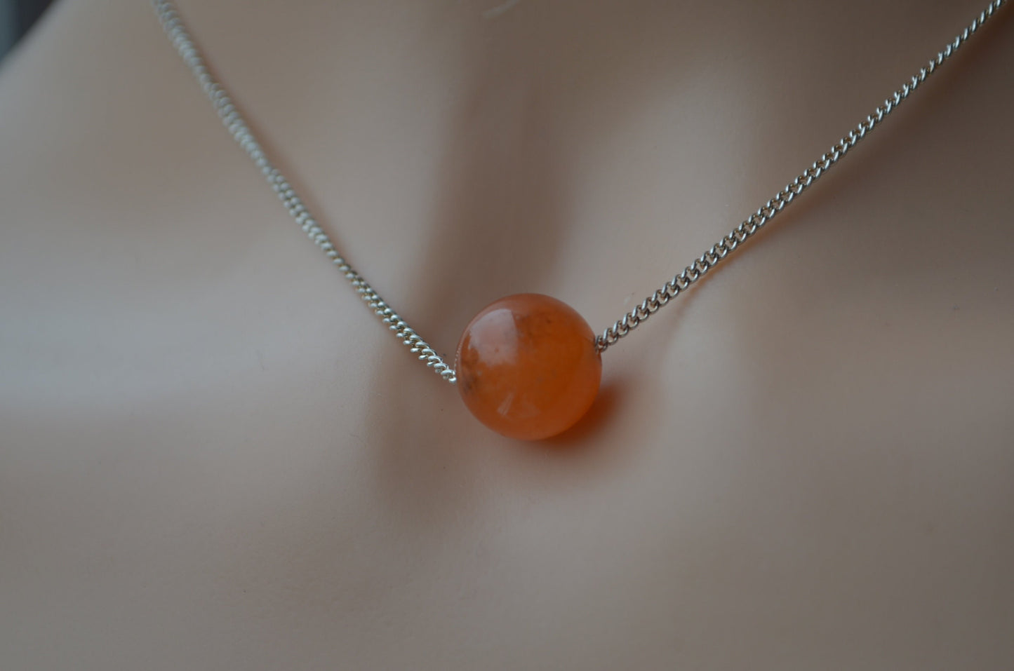 sterling silver necklace, natural red aventurine, 18” chain