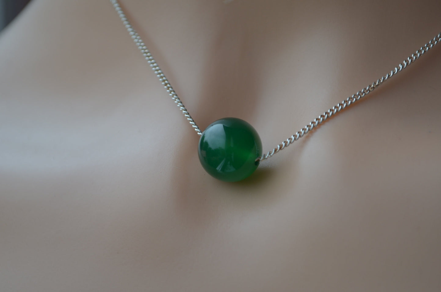 green onyx necklace, solid sterling silver 18” chain
