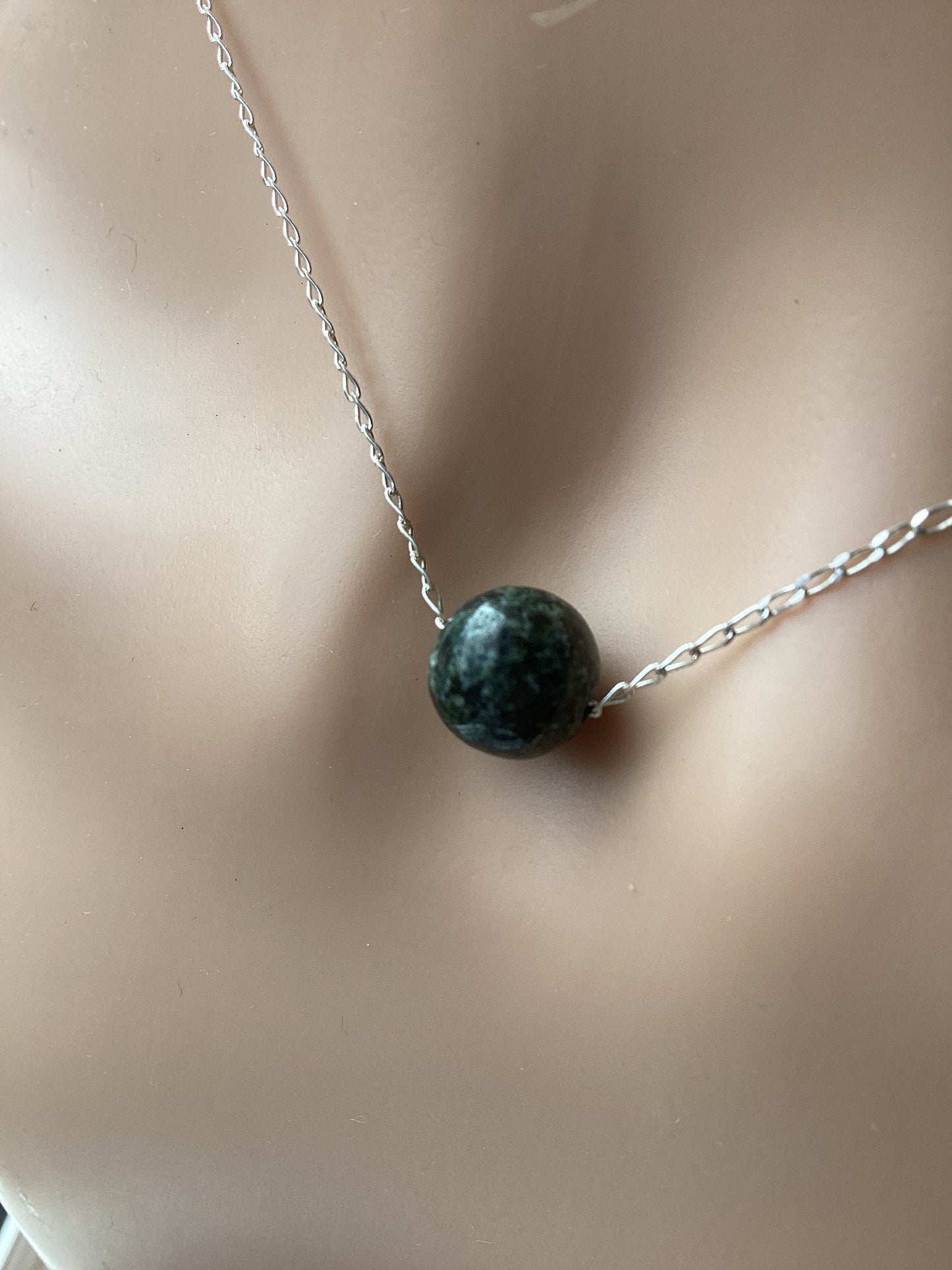 Preseli Bluestone small bead necklace,solid 925 sterling silver 18” chain