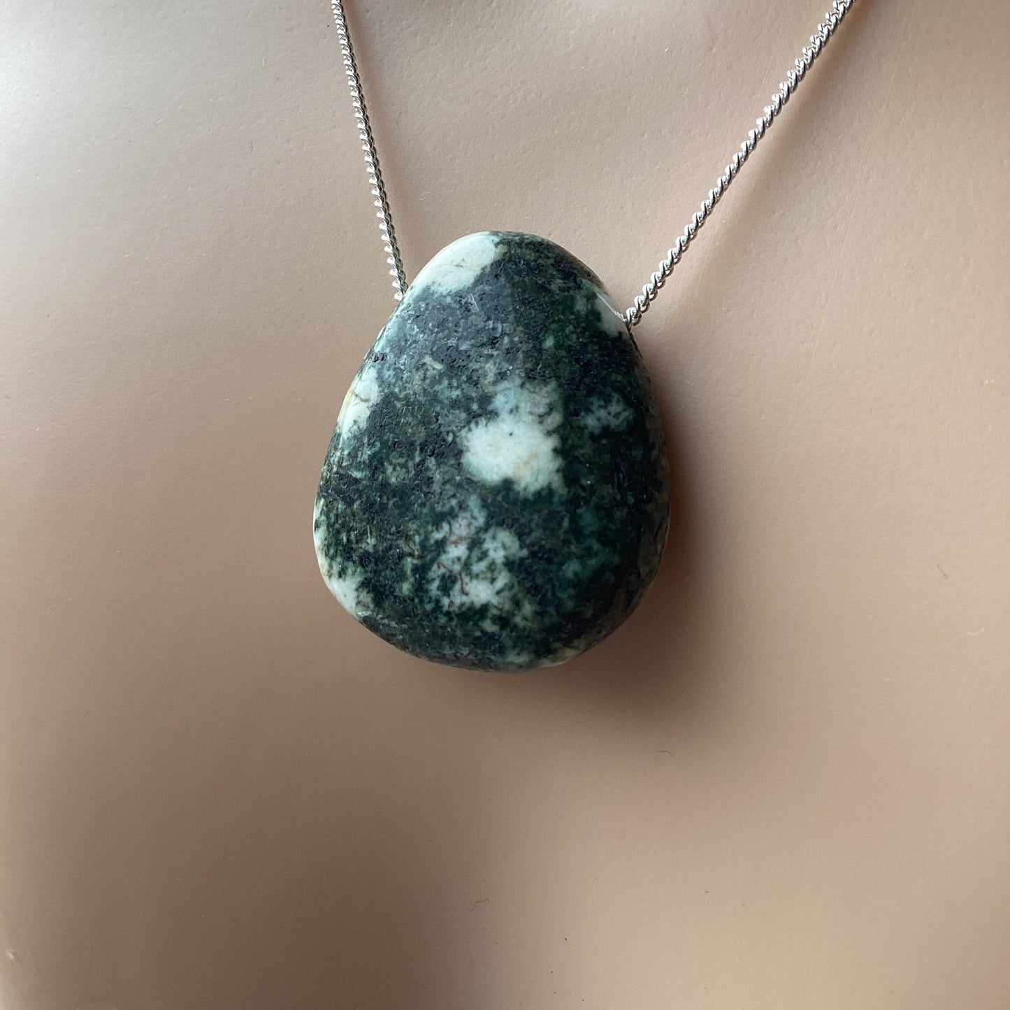 Preseli Bluestone pendant, solid 925 sterling silver necklace, 18” chain