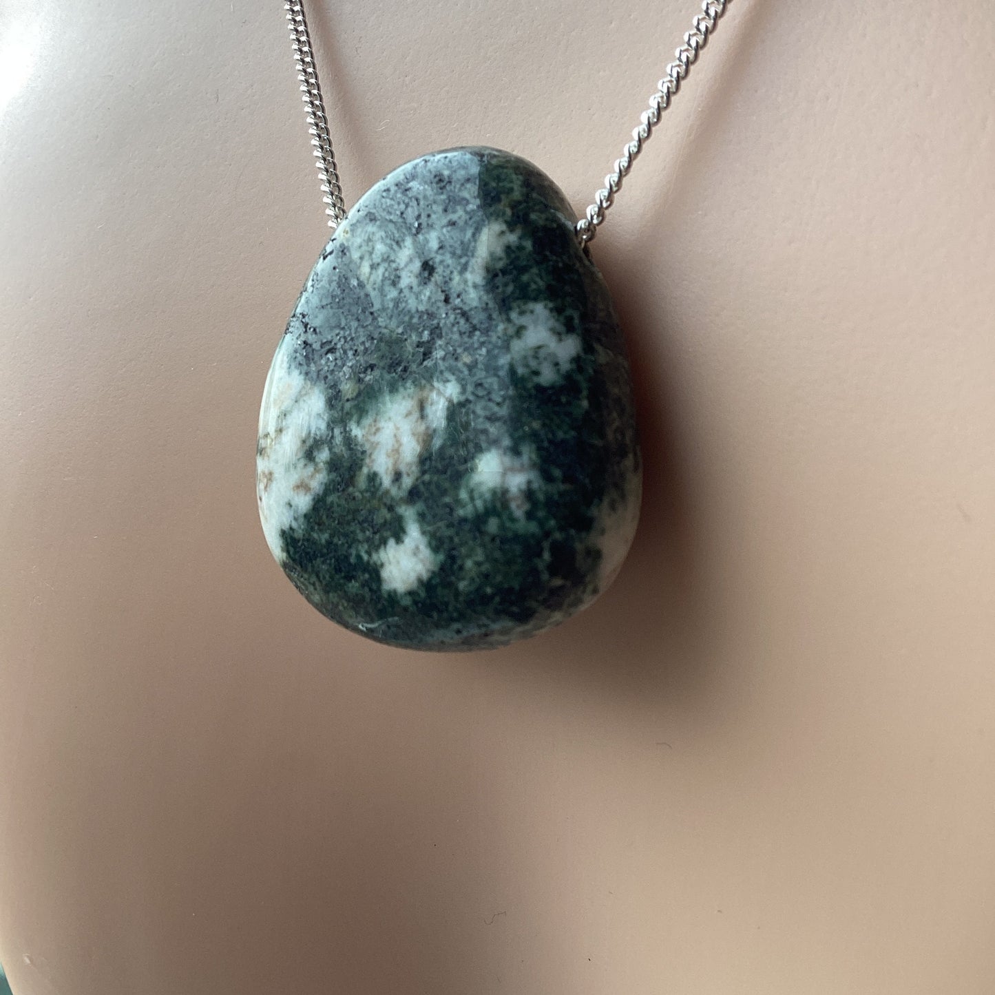 Preseli Bluestone pendant, solid 925 sterling silver necklace, 18” chain