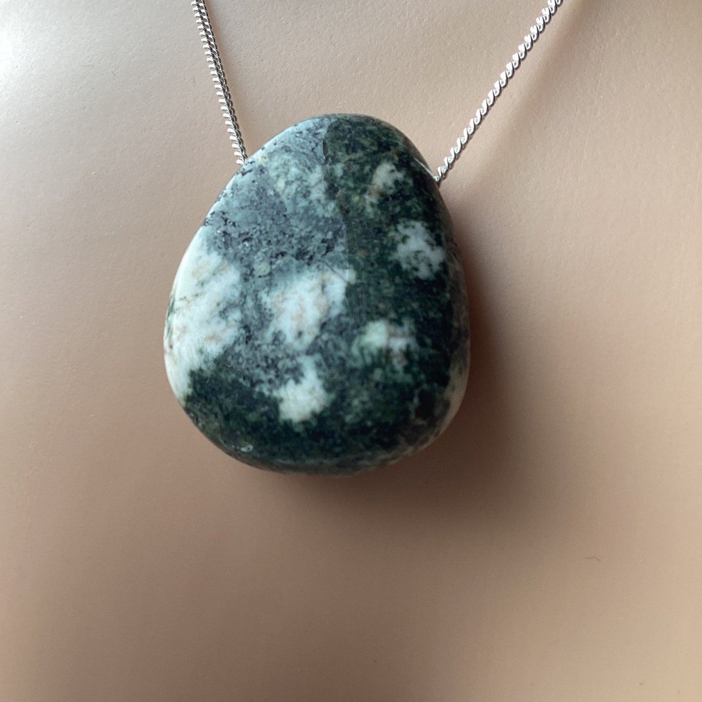 Preseli Bluestone pendant, solid 925 sterling silver necklace, 18” chain