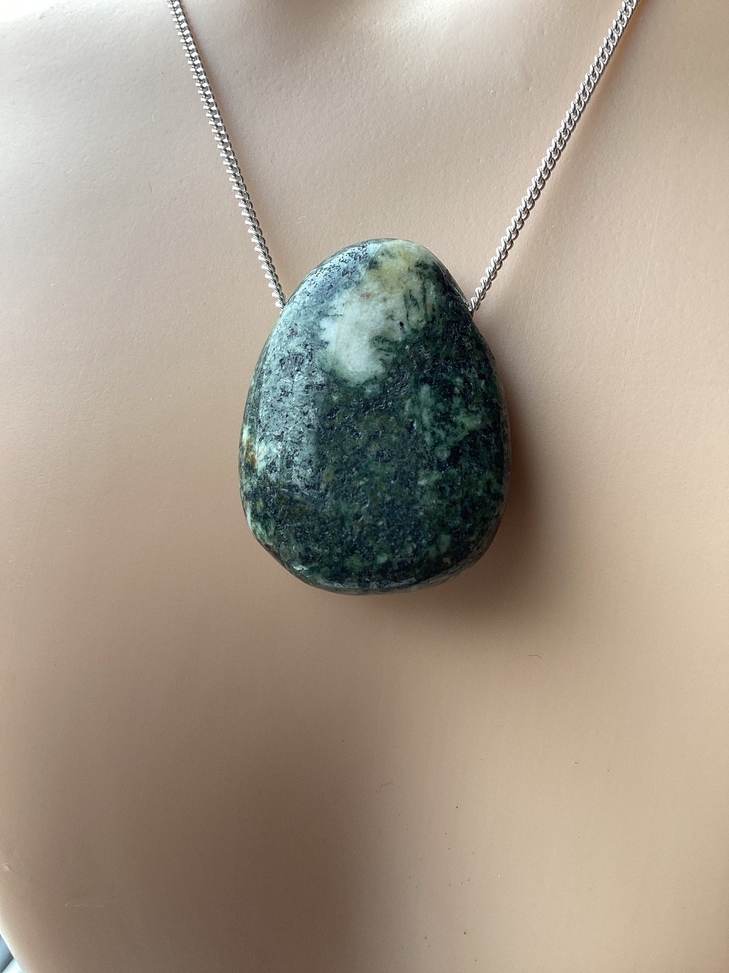 Preseli Bluestone pendant, solid 925 sterling silver necklace, 18” chain