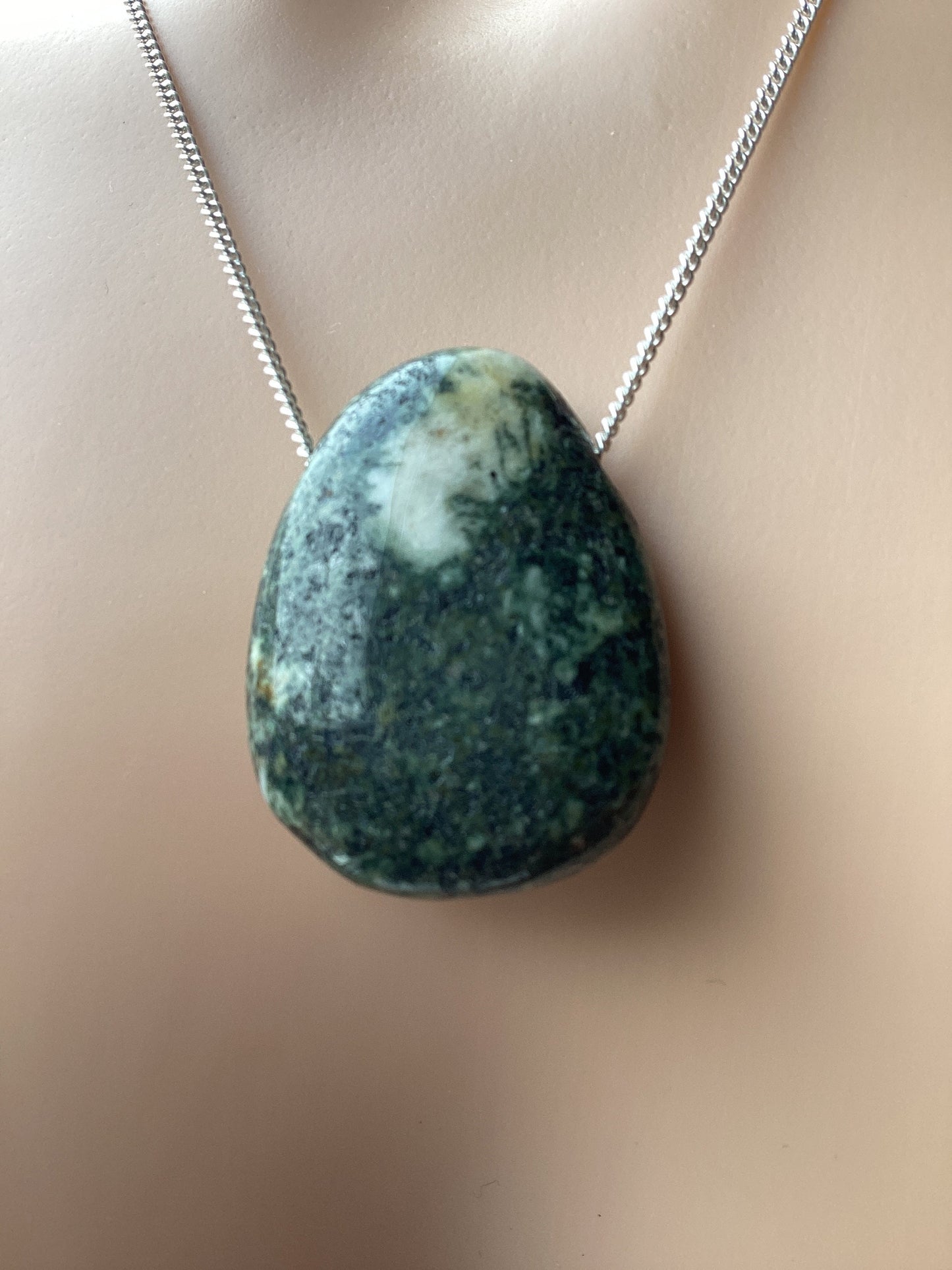 Preseli Bluestone pendant, solid 925 sterling silver necklace, 18” chain