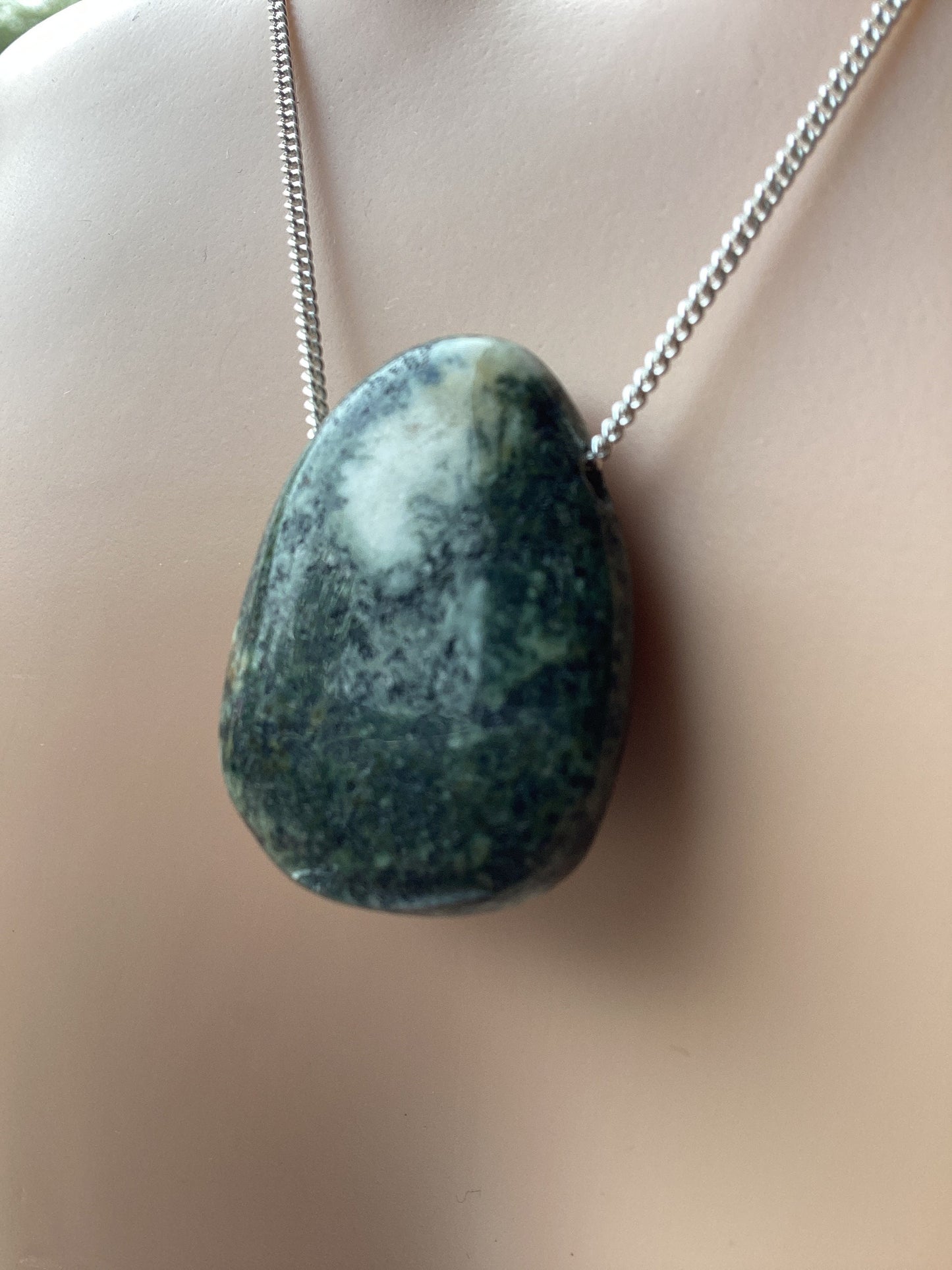 Preseli Bluestone pendant, solid 925 sterling silver necklace, 18” chain