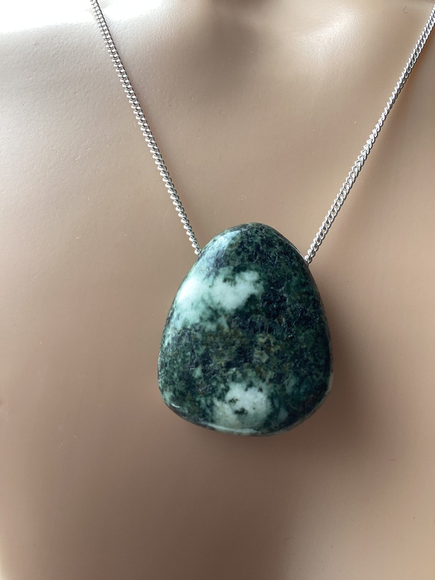 welsh Preseli Bluestone pendant, solid 925 sterling silver necklace, 18” chain