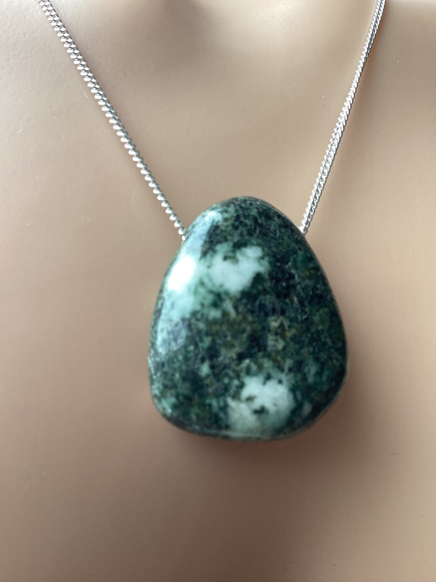 welsh Preseli Bluestone pendant, solid 925 sterling silver necklace, 18” chain
