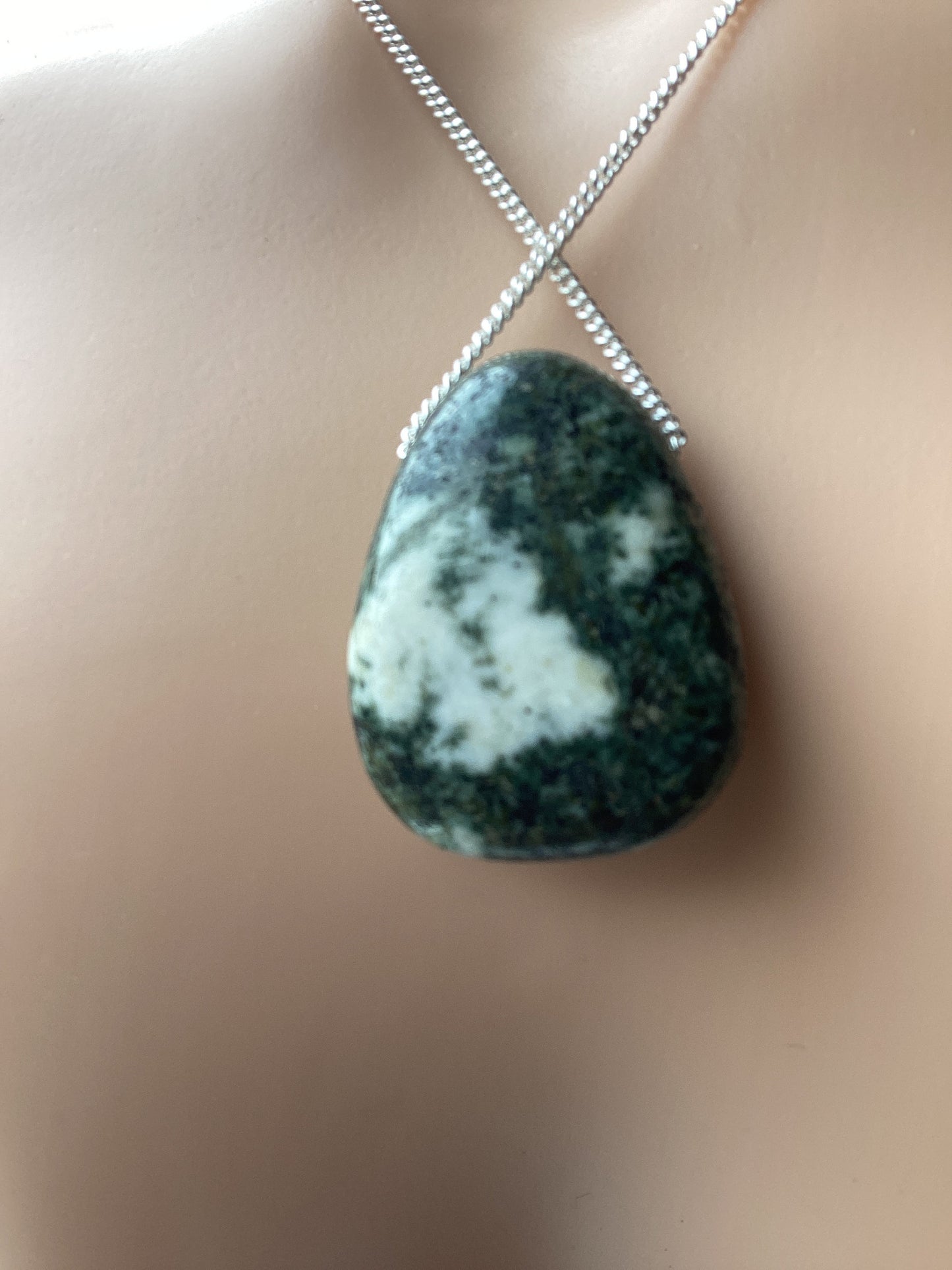 Preseli Bluestone, solid 925 sterling silver necklace, 18” chain