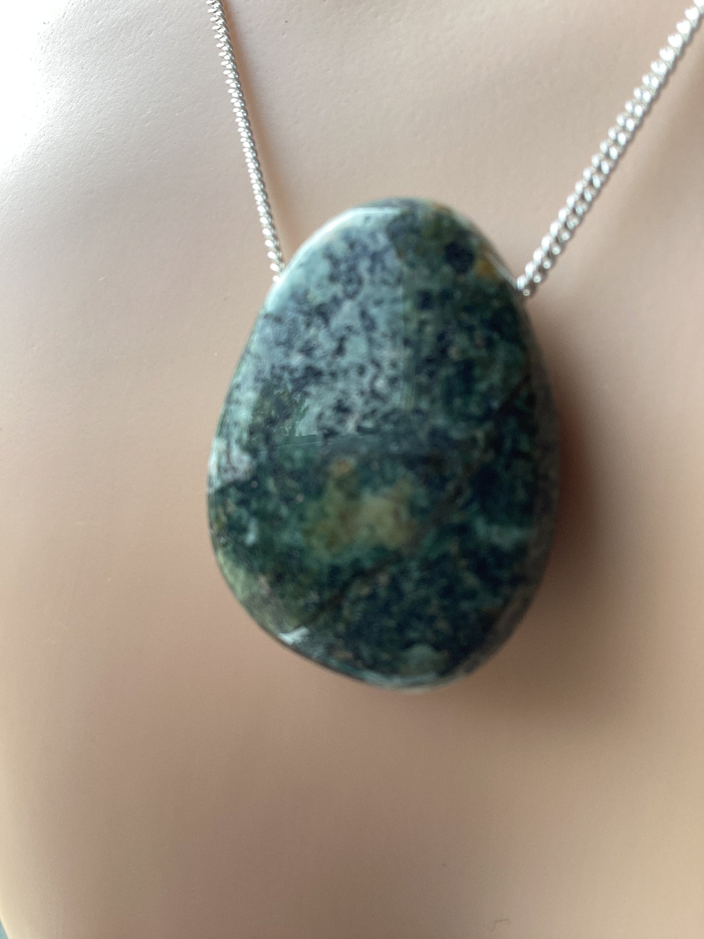 sterling silver Preseli Bluestone necklace, 18” chain