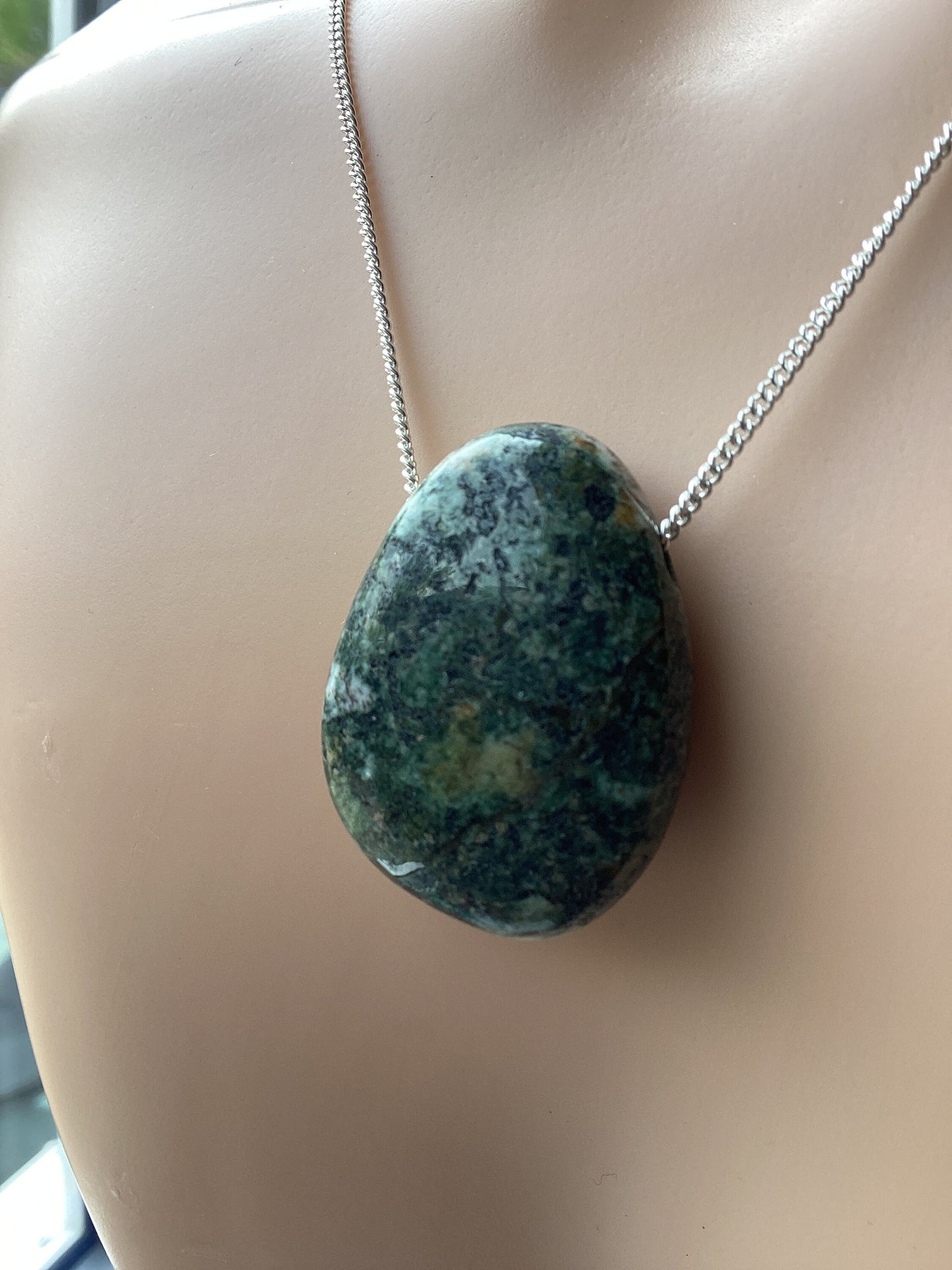 sterling silver Preseli Bluestone necklace, 18” chain
