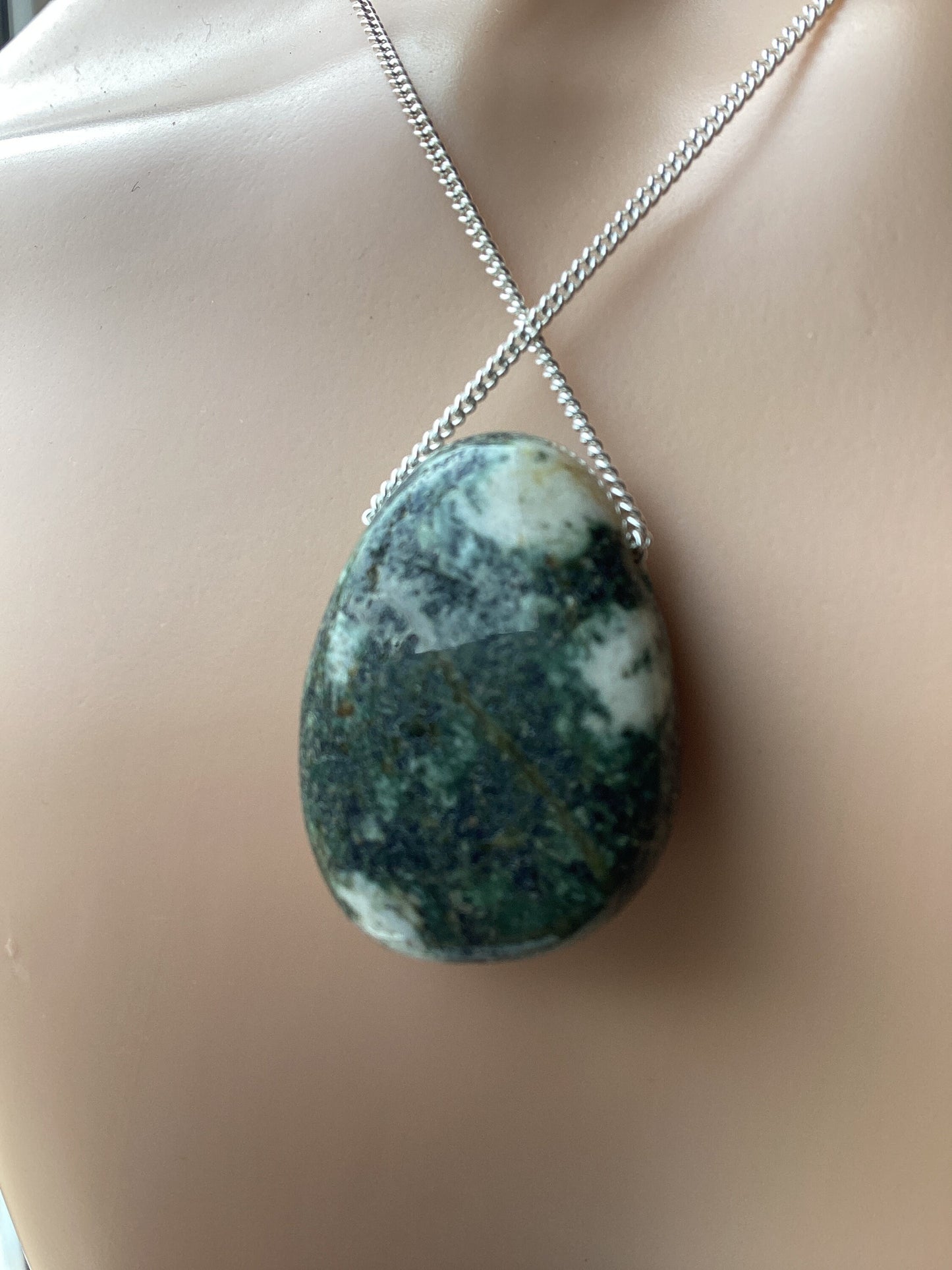 sterling silver Preseli Bluestone necklace, 18” chain