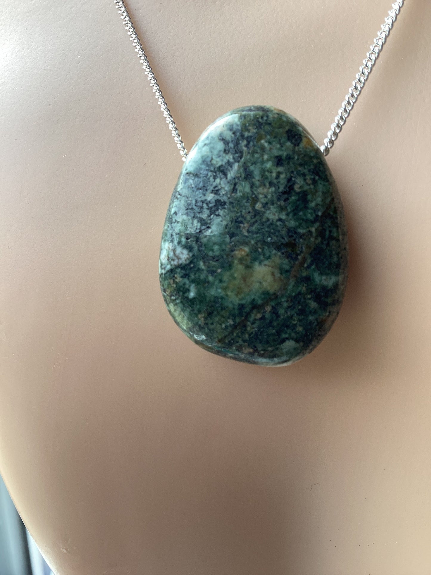 sterling silver Preseli Bluestone necklace, 18” chain