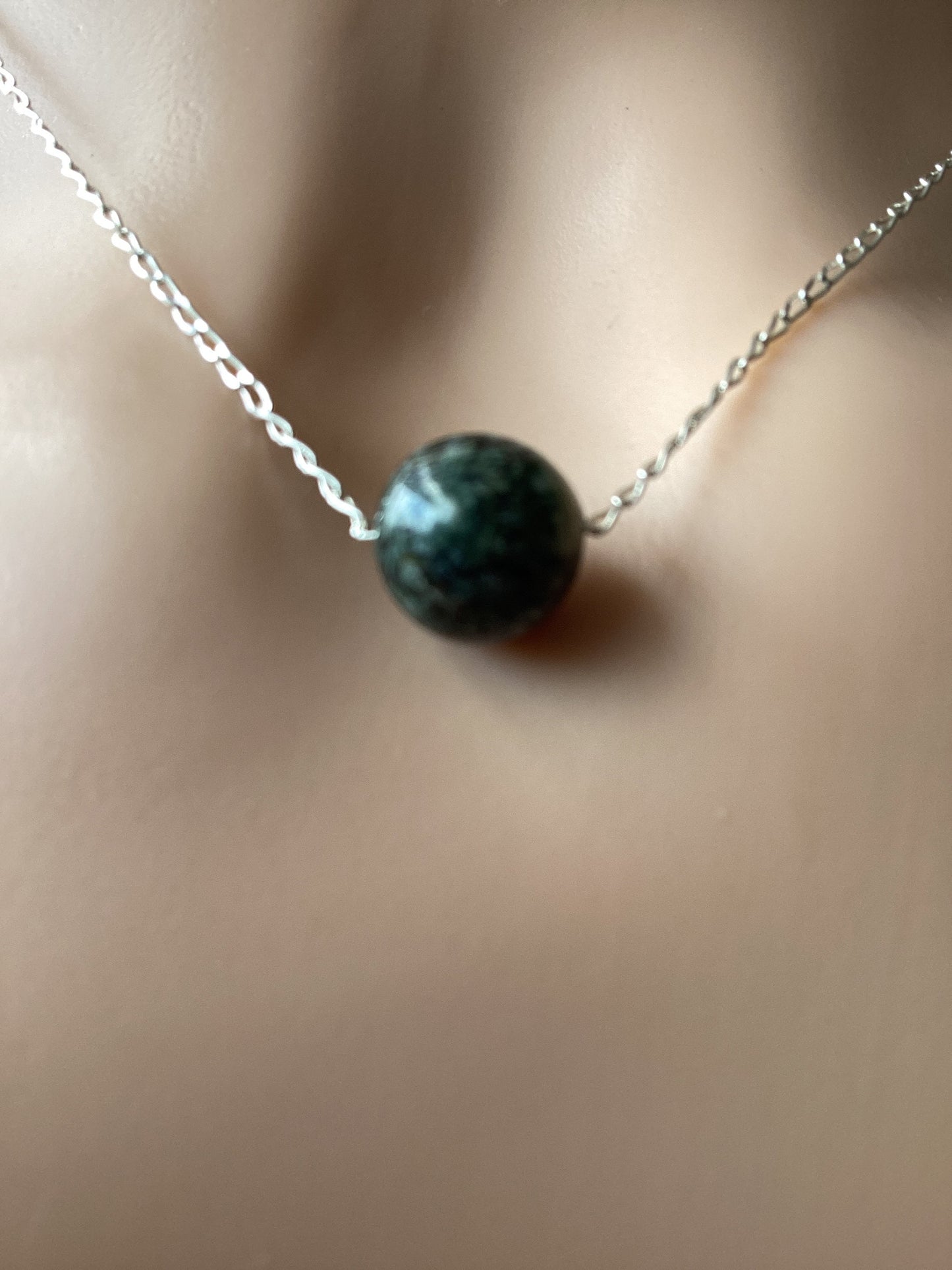 sterling silver chain and Preseli Bluestone bead necklace
