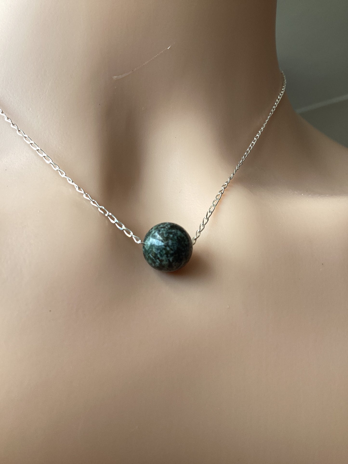 sterling silver chain and Preseli Bluestone bead necklace
