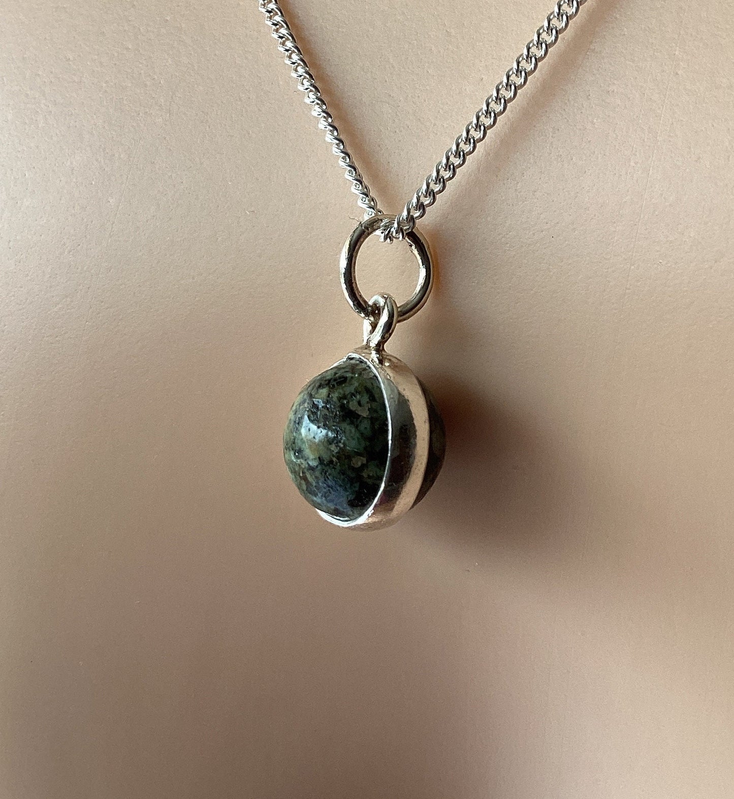 sliver necklace Preseli Bluestone, solid 925 sterling silver, 18” chain