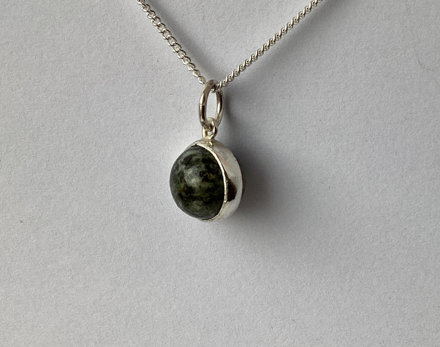 silver Preseli Bluestone small charm pendant, solid 925 sterling silver, 18” chain