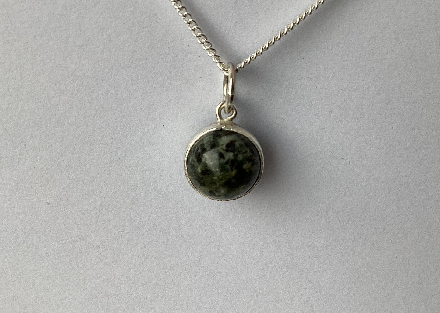 silver Preseli Bluestone small charm pendant, solid 925 sterling silver, 18” chain