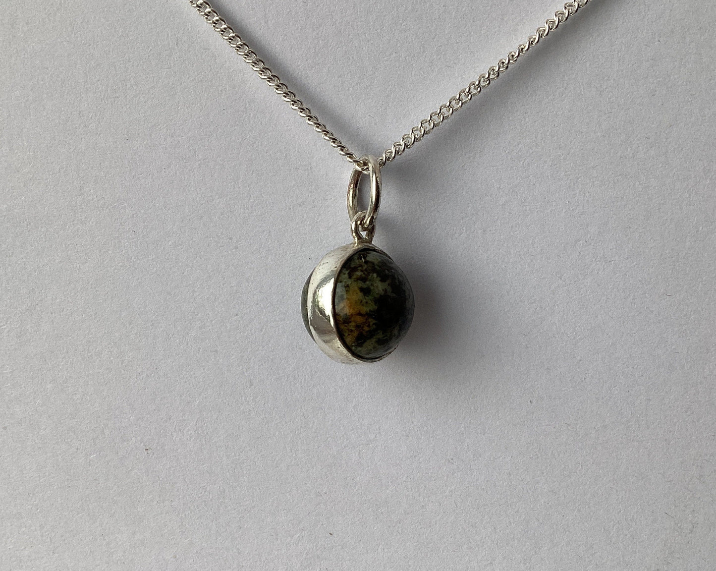silver Preseli Bluestone small charm pendant, solid 925 sterling silver, 18” chain