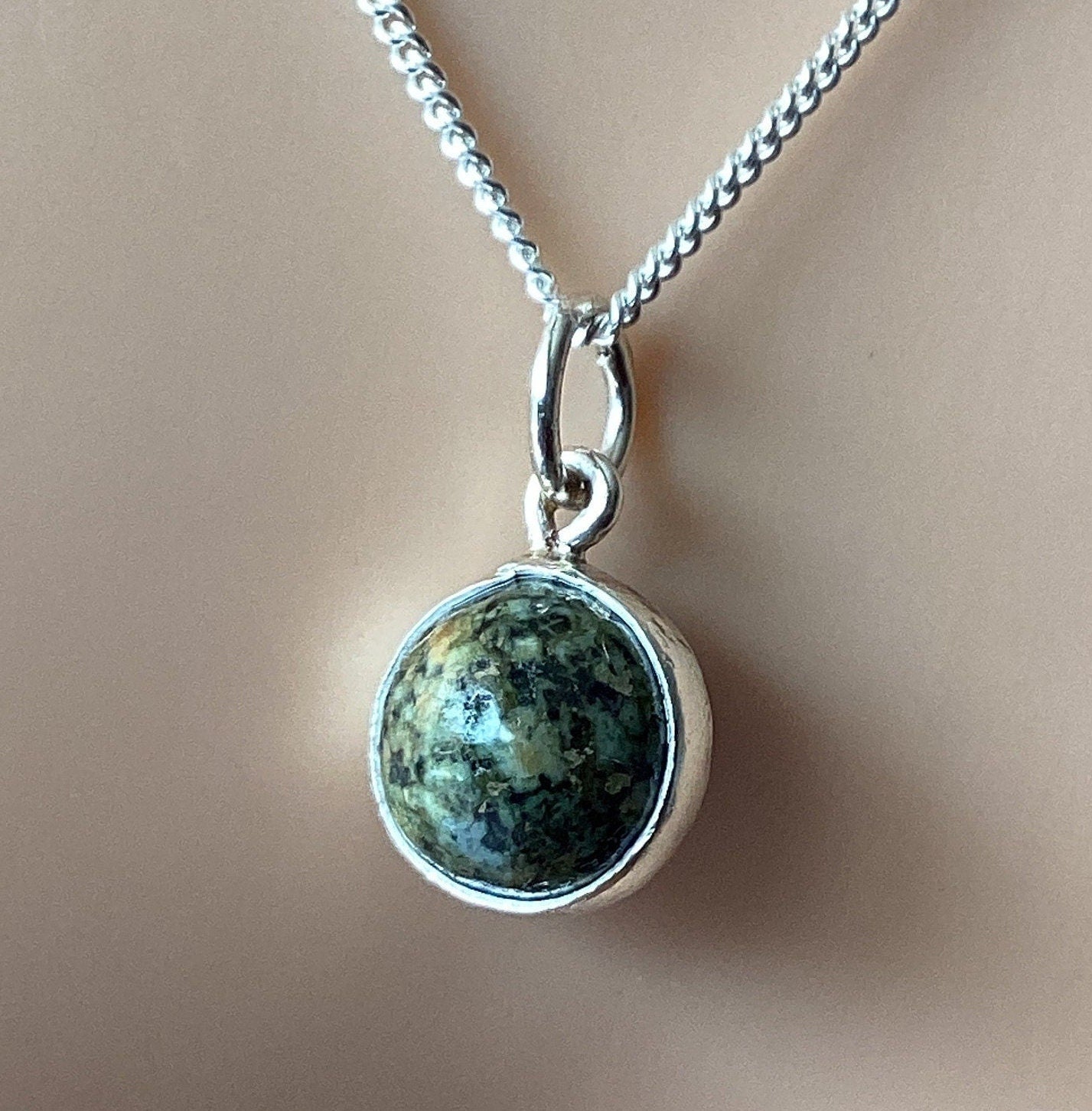 sliver necklace Preseli Bluestone, solid 925 sterling silver, 18” chain