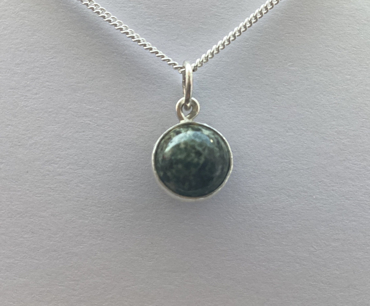sliver necklace Preseli Bluestone pendant, solid 925 sterling silver, 18” chain