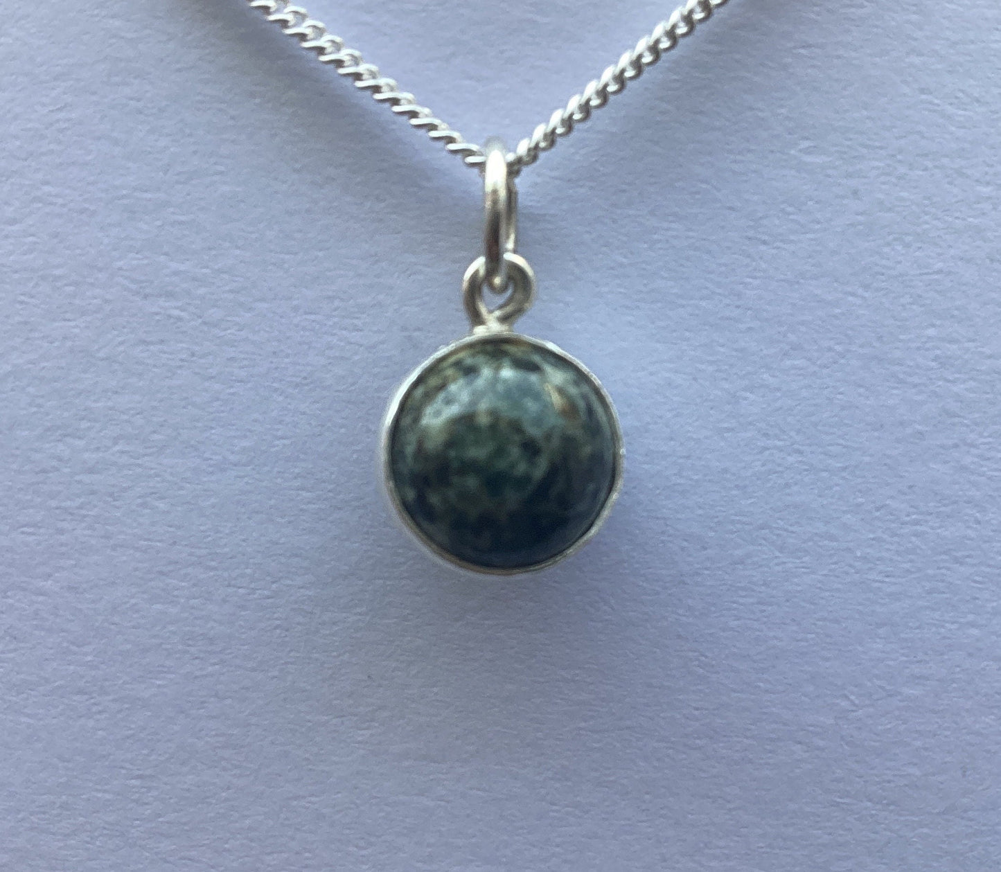 sliver necklace Preseli Bluestone pendant, solid 925 sterling silver, 18” chain