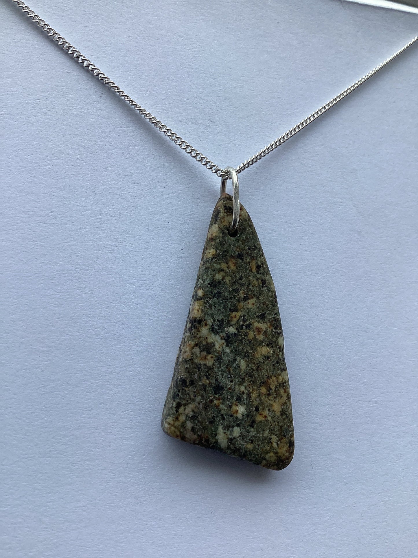 Welsh Preseli Bluestone Necklace, Stonehenge Pendant, Sterling Silver 18” chain