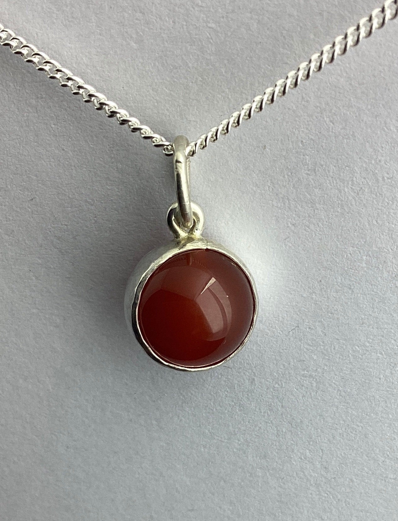 sterling silver red carnelian pendant, natural gemstone, 18” chain