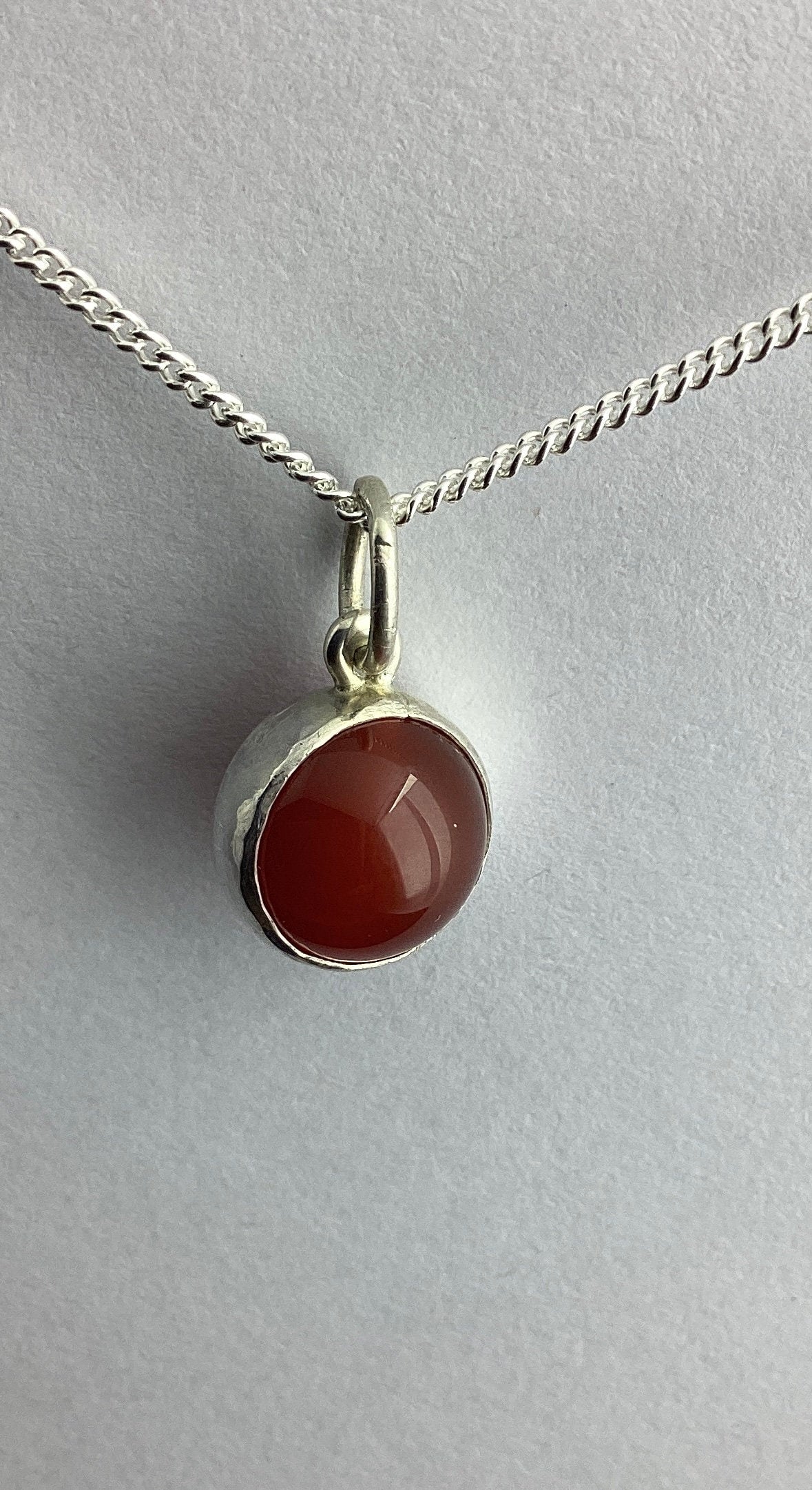 sterling silver red carnelian pendant, natural gemstone, 18” chain