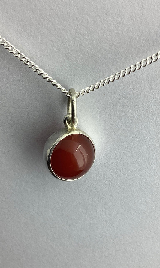 sterling silver red carnelian pendant, natural gemstone, 18” chain