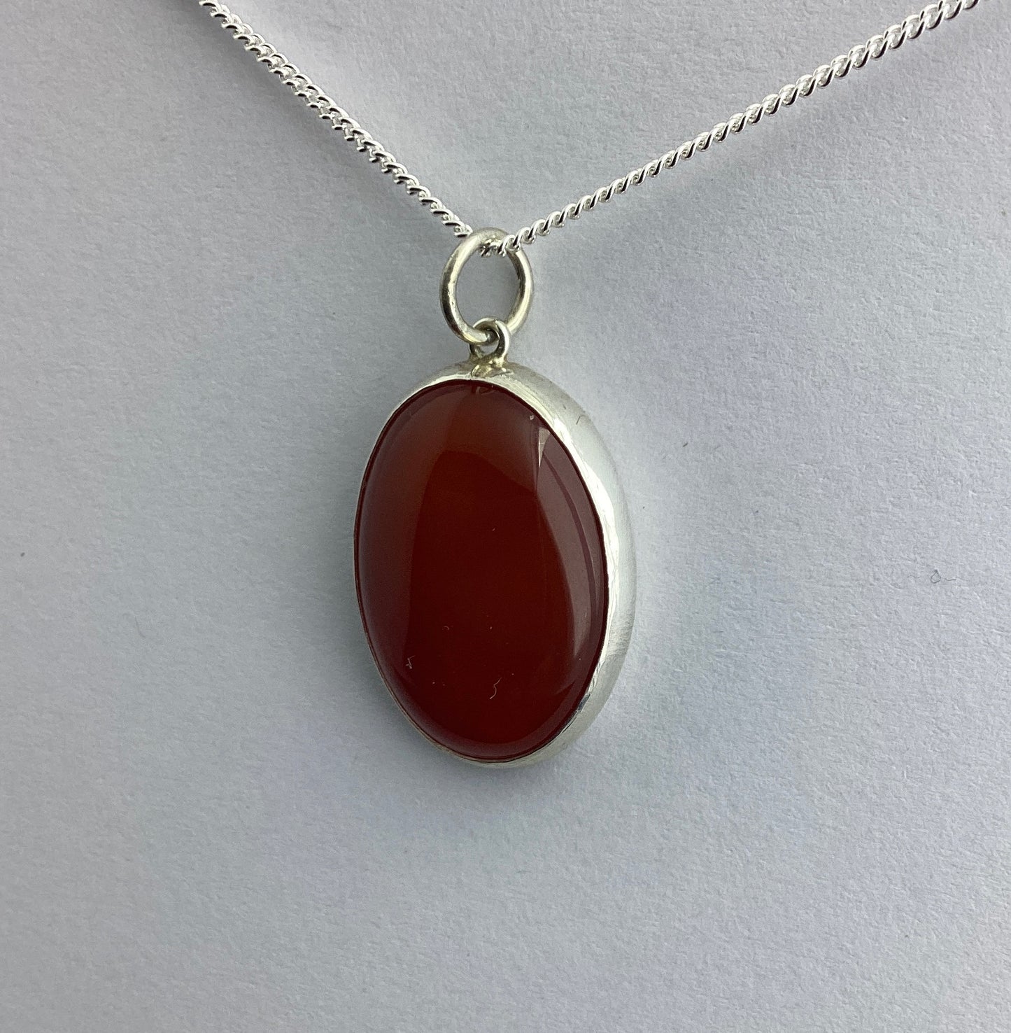 carnelian pendant, solid sterling silver necklace, oval natural red gemstone, 18” chain