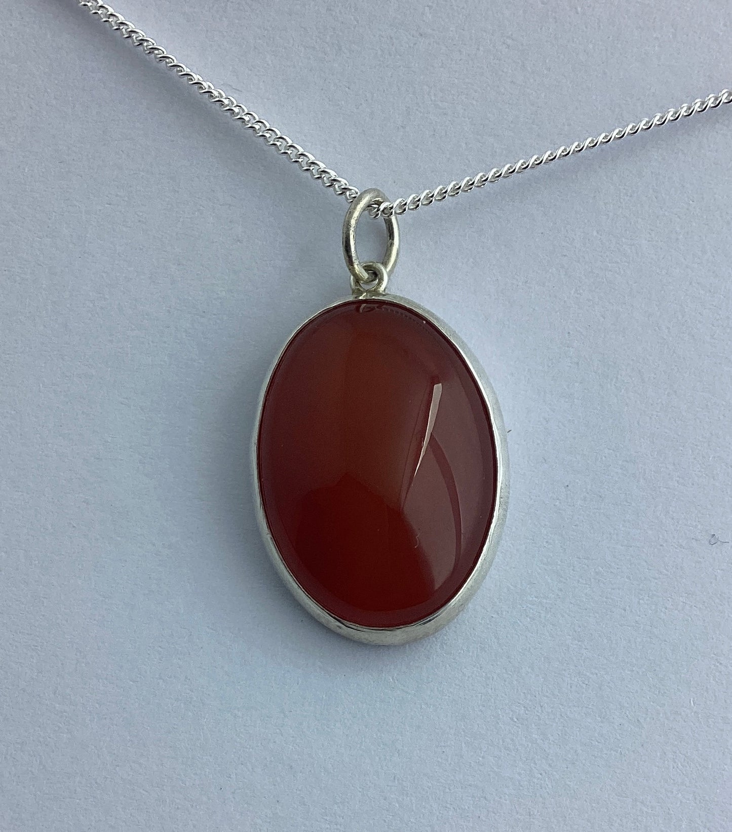 carnelian pendant, solid sterling silver necklace, oval natural red gemstone, 18” chain