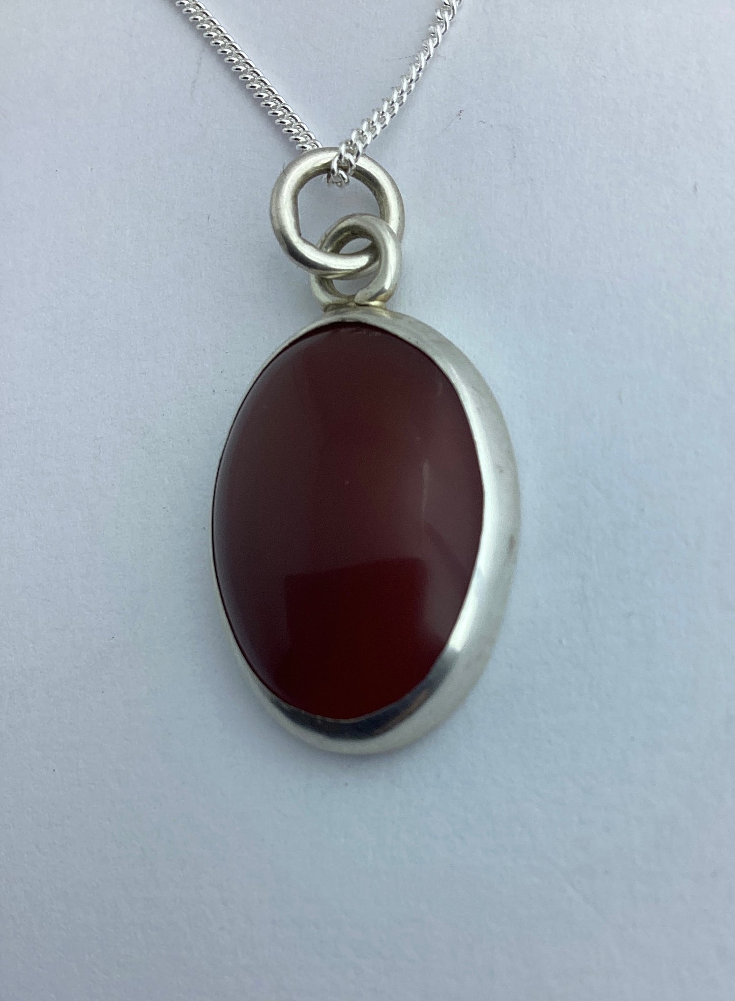 red agate pendant, solid sterling silver necklace, oval natural red gemstone, 18” chain