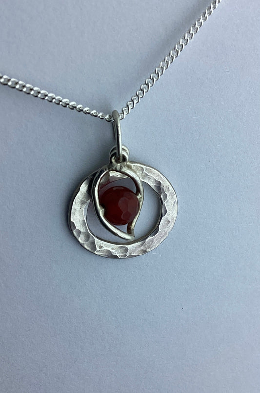 sterling silver pendant, natural red carnelian gemstone, 18” chain
