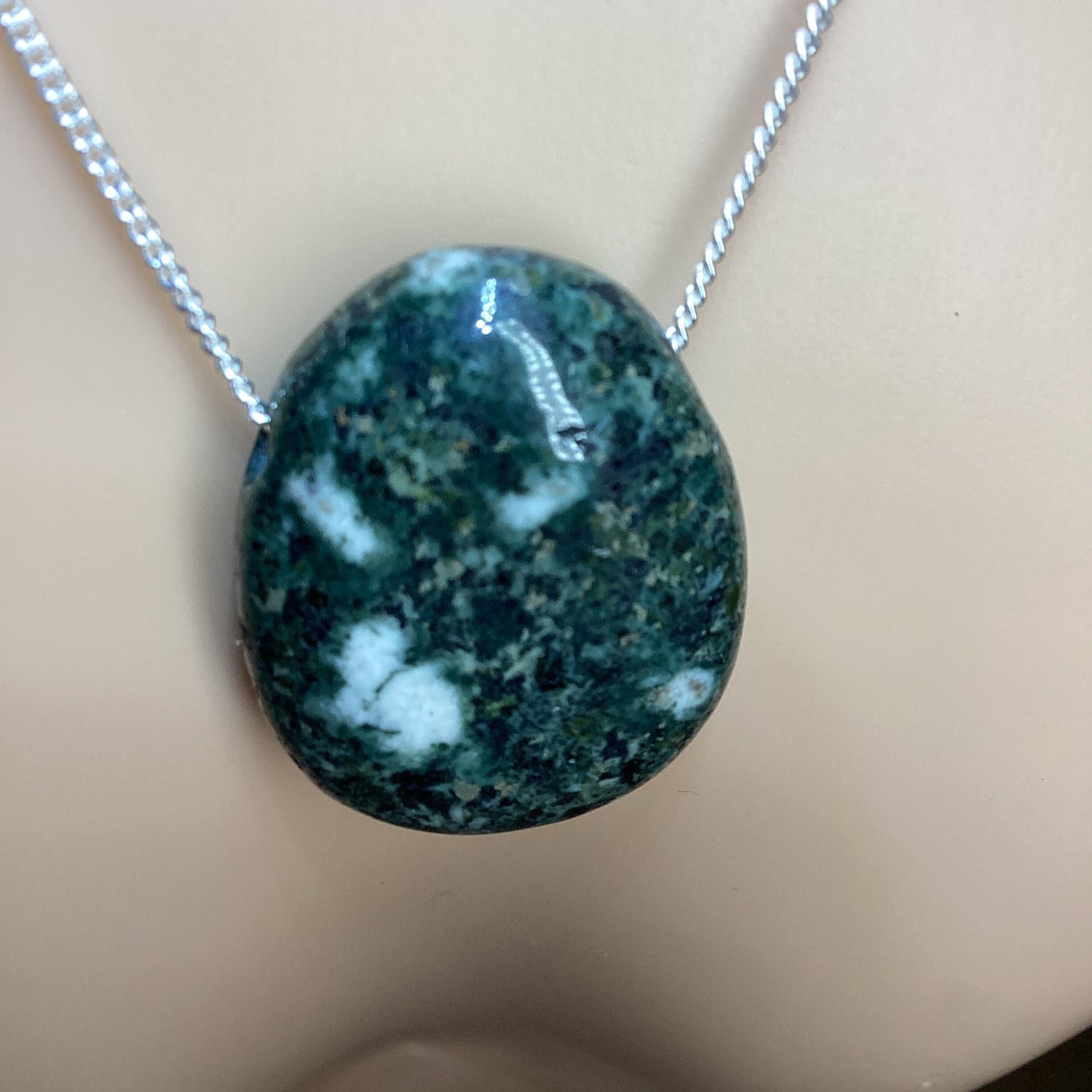 Preseli Bluestone necklace, solid 925 sterling silver 18” chain