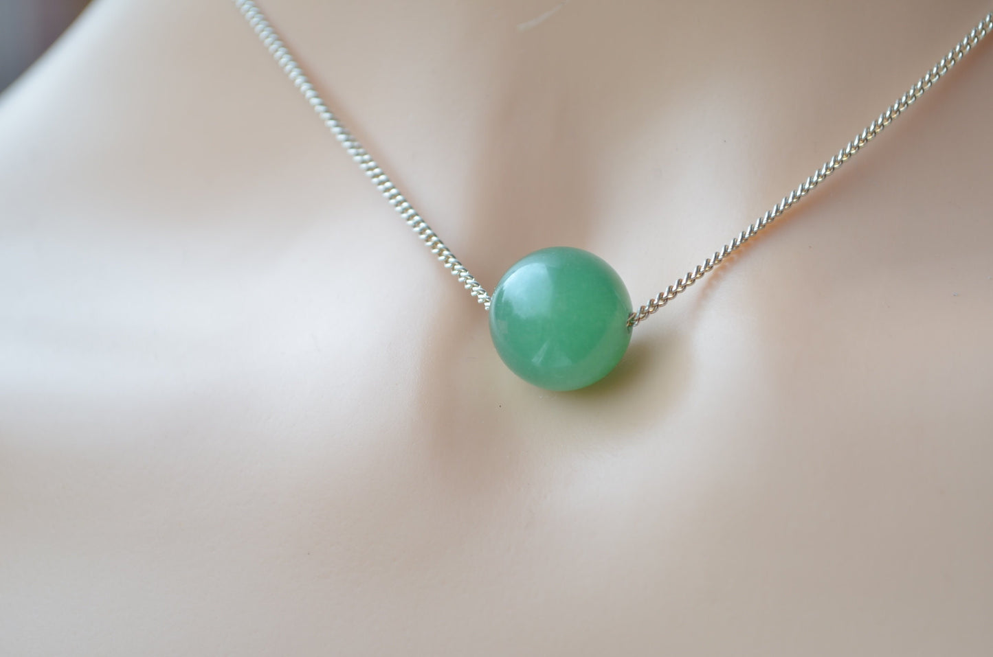 sterling silver necklace, natural green aventurine, 18” chain