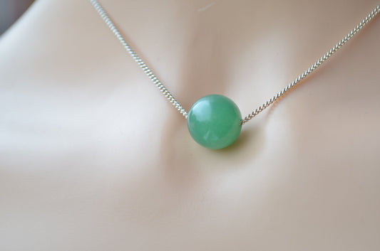 sterling silver necklace, natural green aventurine, 18” chain
