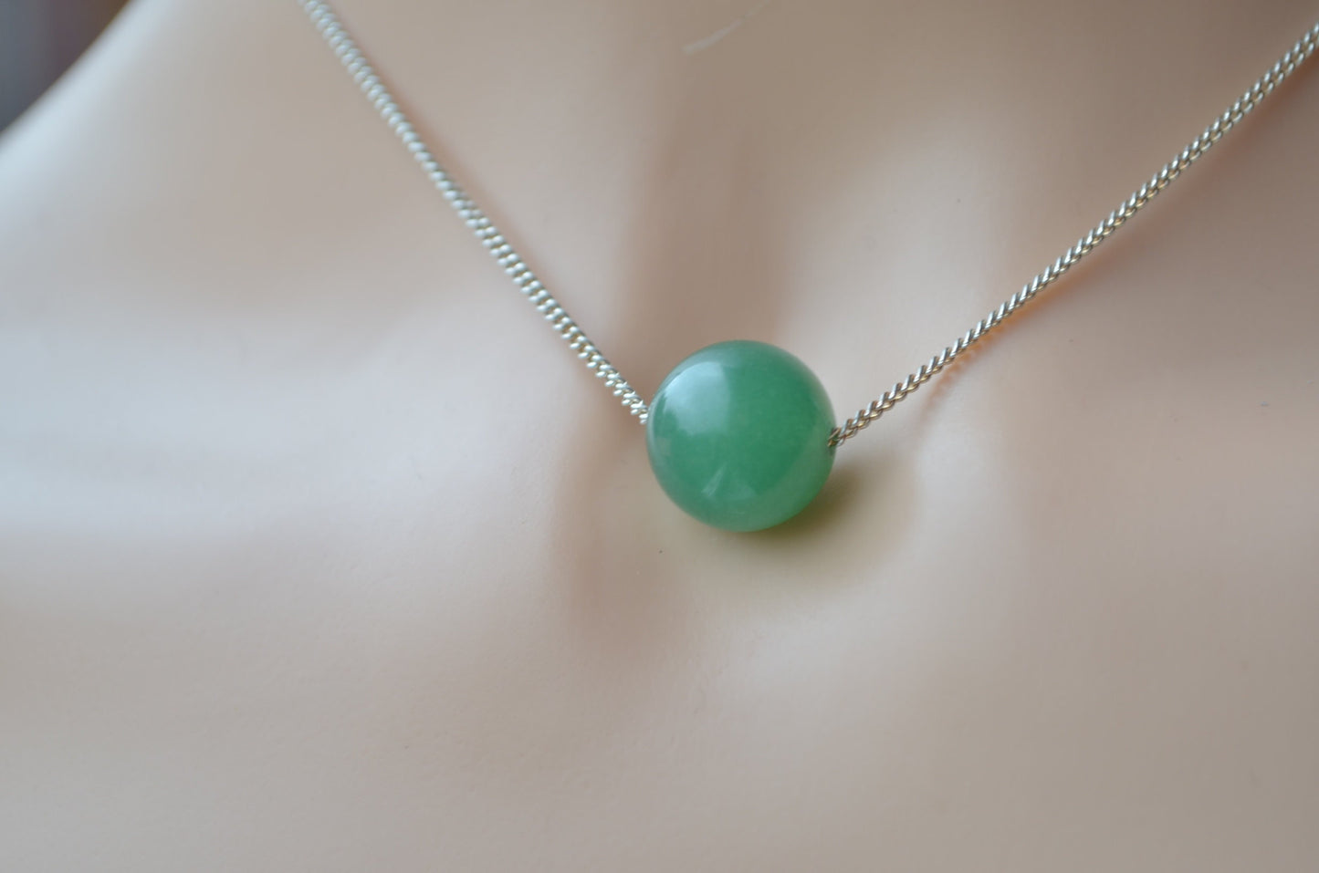 sterling silver necklace, natural green aventurine, 18” chain