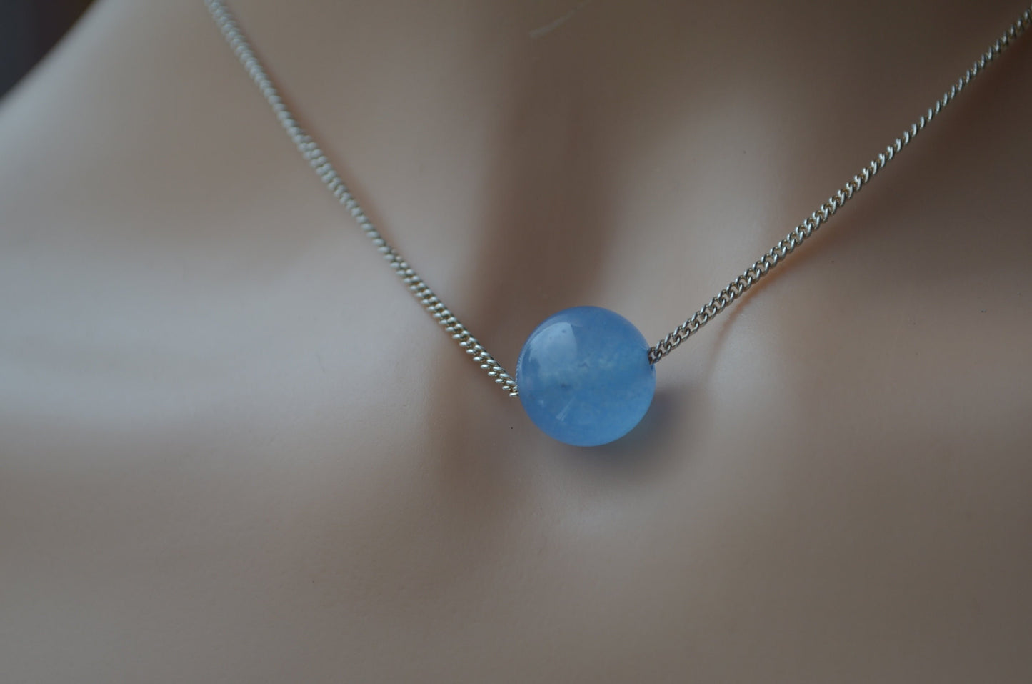 jade necklace, natural blue dyed jade, 18” chain
