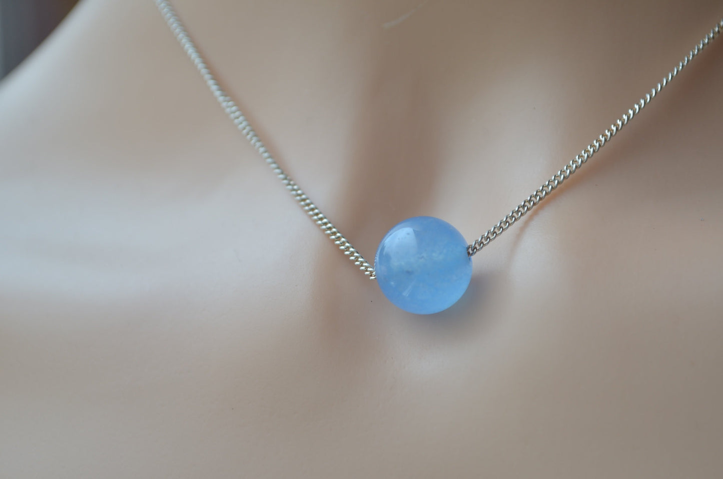 jade necklace, natural blue dyed jade, 18” chain