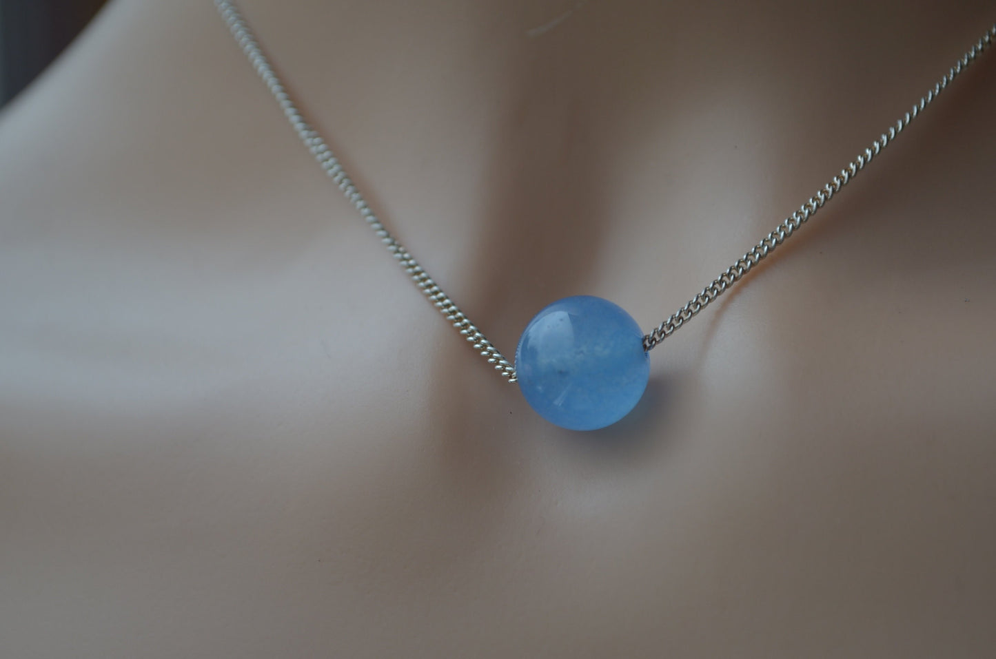 jade necklace, natural blue dyed jade, 18” chain