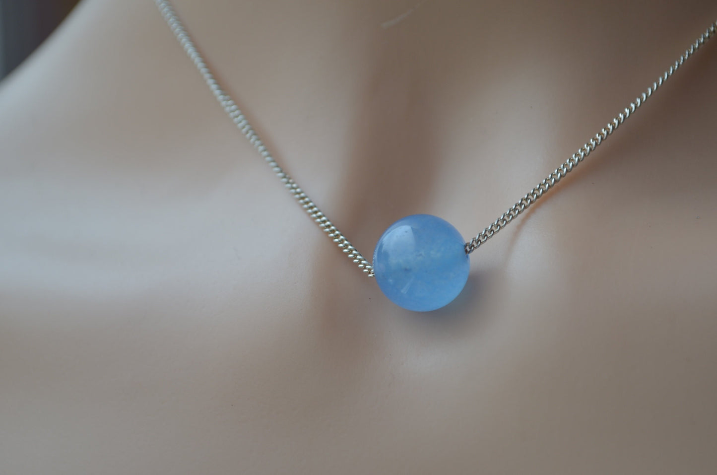 jade necklace, natural blue dyed jade, 18” chain