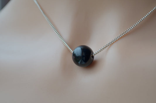 black onyx necklace, solid sterling silver 18” chain