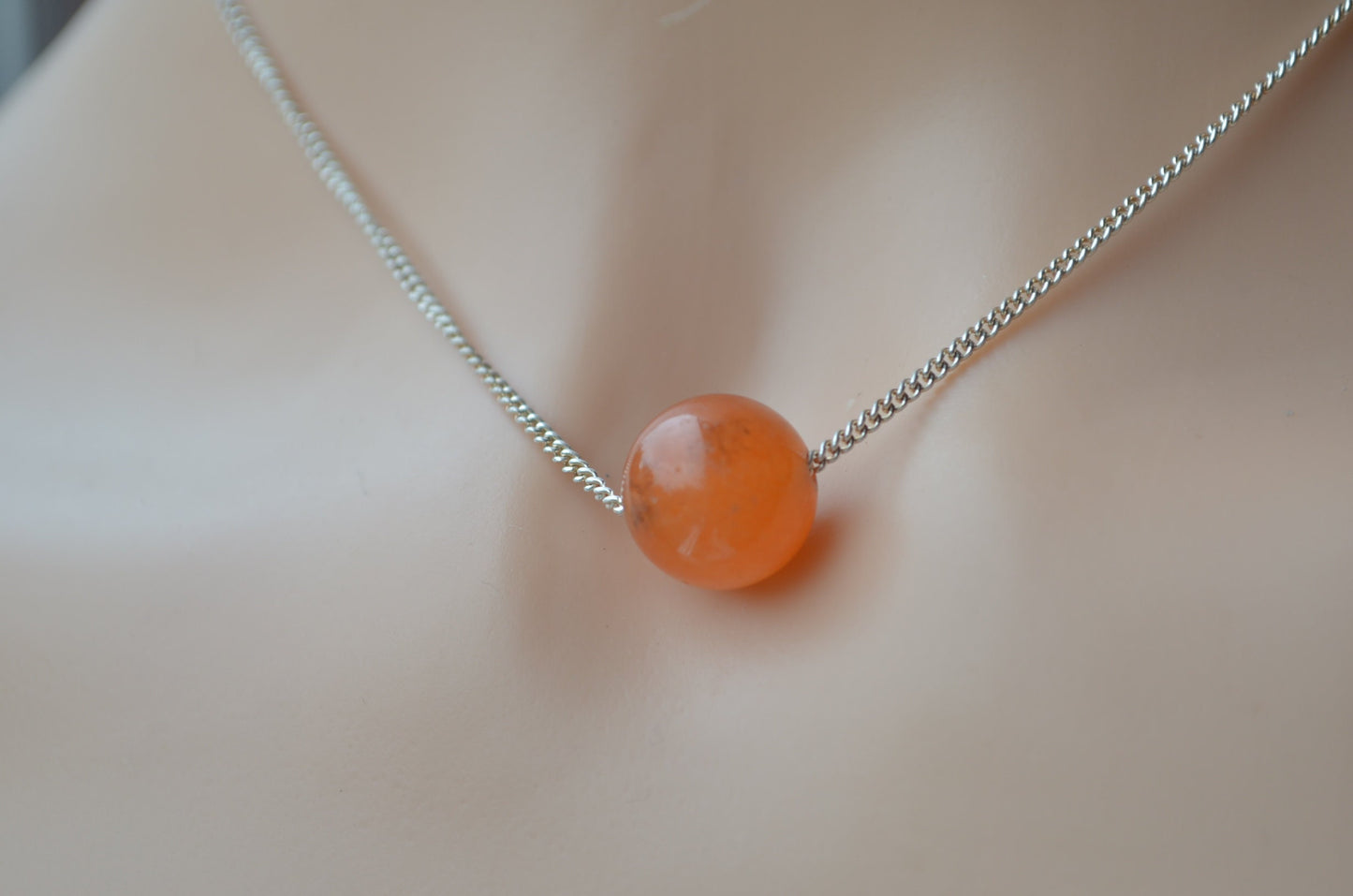 sterling silver necklace, natural red aventurine, 18” chain