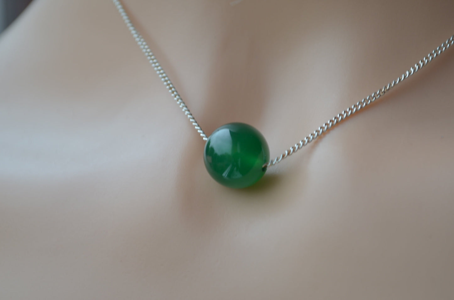 green onyx necklace, solid sterling silver 18” chain